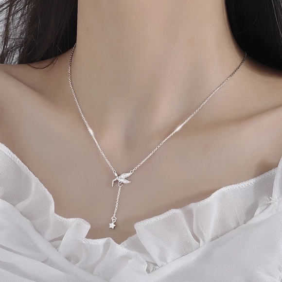 925 Sterling Silver Angel Star Tassel Necklace - Picture 2 of 11